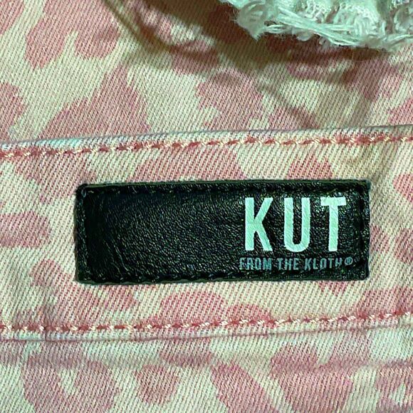 Kut Leopard Denim Mini Skirt Raw Hem Size 6 - Picture 8 of 12